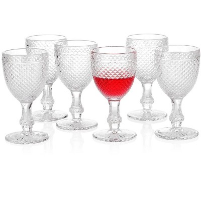 Slickblue Timeless Diamond Facet Chroma Wine Goblets Set - 10.6 oz, Set of 6