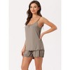 cheibear Women's Loungewear Solid Color Ruffle Trim Camisole Tops with Shorts Pajama Sets - 2 of 4