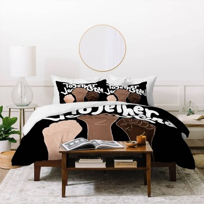 Full/Queen Aleeya Jones Together We Stand Duvet Set Black - Deny Designs