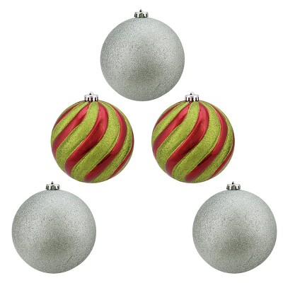 Northlight 5ct Shiny Glitter Shatterproof Ball Christmas Ornament Set 6" - Red/Green