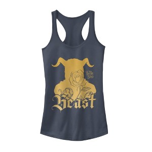 Juniors Womens Beauty and the Beast Horn Silhouette Racerback Tank Top - 1 of 3