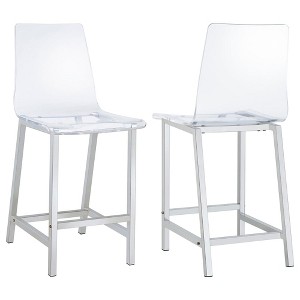 Kumasinova 39“/46” Modern Bar Stools Set of 2,Acrylic Counter Stools with Clear Chrome Finish,Counter Height Bar Stools with Back for Kitchen Island - 1 of 4