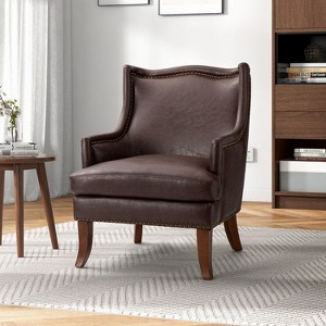 Nikolaus Vegan Leather Armchair with Solid Wood Legs and and Nailhead Trim for Living Room and Bed Room| ART OF LIVING DESIGNS - 1 of 4