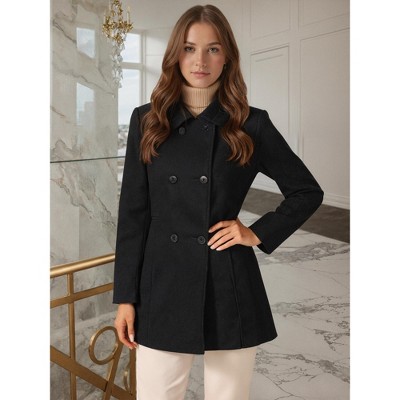 Seta T Women's Long Sleeves Double Breasted Button Outerwear Winter Peacoat Large Black — фото 2