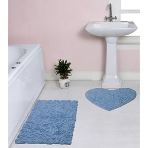 Bell Flower Collection Tufted Bath Rugs, Extra Soft and Absorbent, Non-Slip Bath Mats, Machine Washable Bathroom Mats, 2 Pcs Set, Sky Blue - 1 of 4