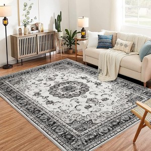 Oriental Medallion Rug - Kid and pet friendly washable vintage floral carpet with non-slip backing - 1 of 4