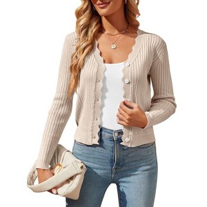 Coolmee Women's Cropped Cardigan Knit ShrugsTops V Neck Button Down Sweaters - 1 of 4