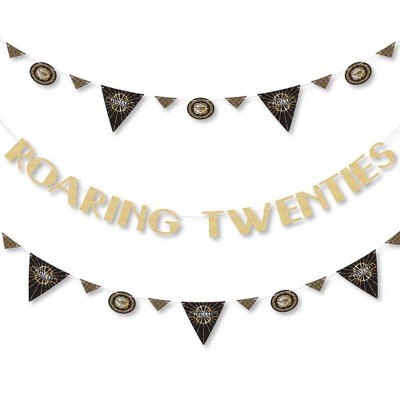 Big Dot of Happiness Roaring 20's - 1920s Art Deco Party Letter Banner Decor - 36 Cutouts & No-Mess Real Gold Glitter Roaring Twenties Banner Letters