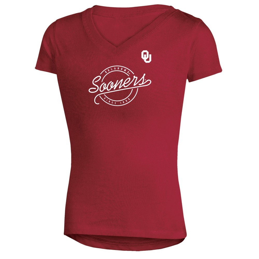 Oklahoma Sooners Girls Short Sleeve Puff Print V-Neck Tunic T-Shirt XL, Multicolored