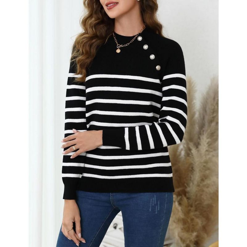 Whizmax Striped Long Sleeve Crew Neck Ribbed Knit Side Slit Oversized Pullover Sweater Jumper Top, 4 of 7
