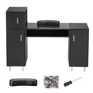 VEVOR Manicure Table, Glass Top Nail Desk, Makeup Dressing Nail Station with Storage Cabinets, Acetone-Resistant Nail Tech Table - 1 of 4