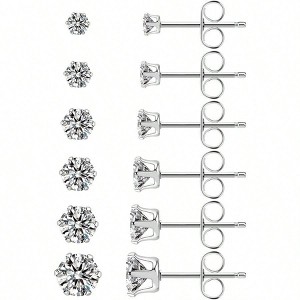 Stainless Steel Stud Earrings Set Hypoallergenic Cubic Zirconia 14K White Gold CZ Earrings for Women - 1 of 4