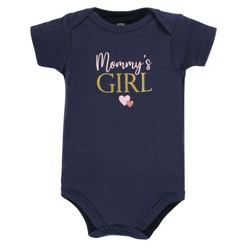 Hudson Baby Infant Girl Cotton Bodysuits, Girl Mommy Pink Navy 3Pk, 5 of 6