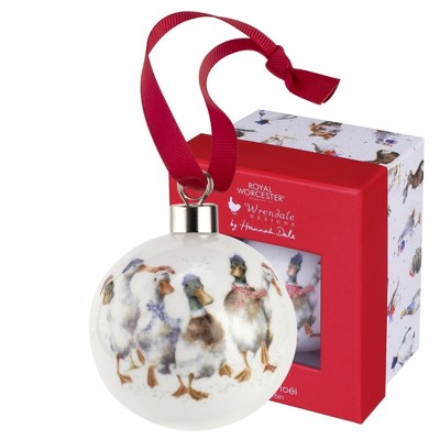 Royal Worcester Wrendale Designs All Wrapped Up Christmas Bauble - Ducks 2.6 Inch