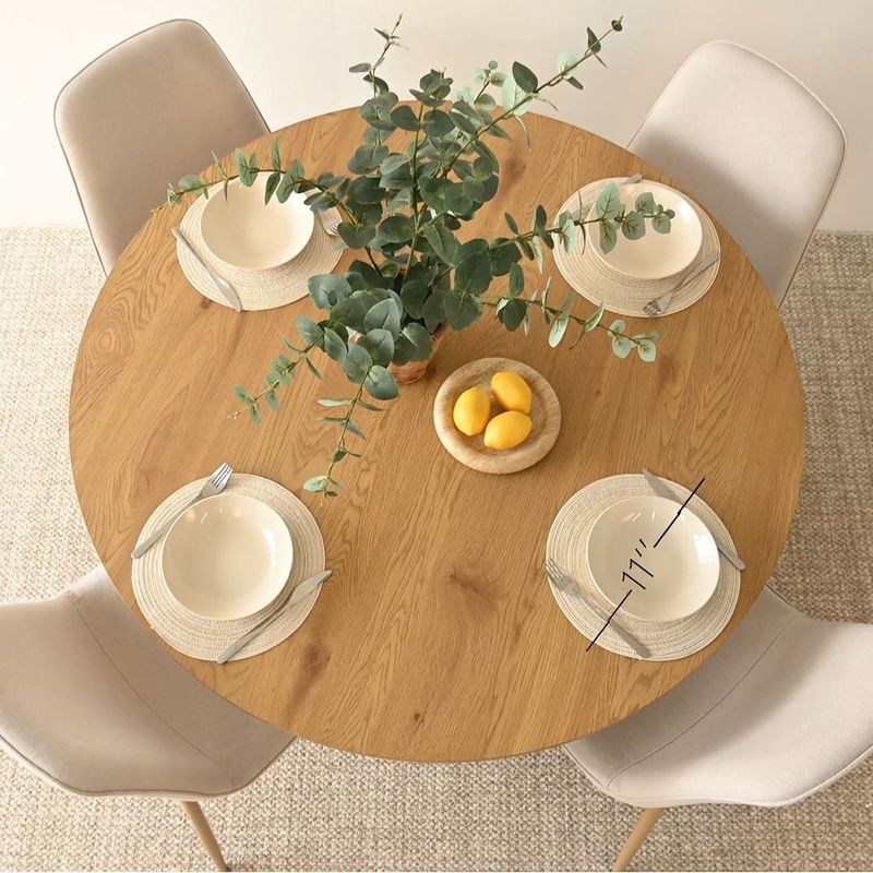 Round Oak Dining Table With 4 Chairs,Upholstered Armless Dining Chairs with Manufactured wood Grain Top Modern Round Dining Table Set-Maison Boucle‎, 5 of 9