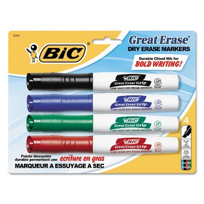 Great Erase Low Odor Dry Erase Markers, Fine Point, Assorted Colors, Pack  of 4 - BICGDEP41AST, Bic Usa Inc