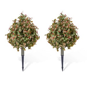 Artificial Topiary Trees Set of 2, Topiary Trees with Metal Ground Spike for Winter and Fall,Christmas Topiary Tree Outdoor Front Porch Garden - 1 of 4