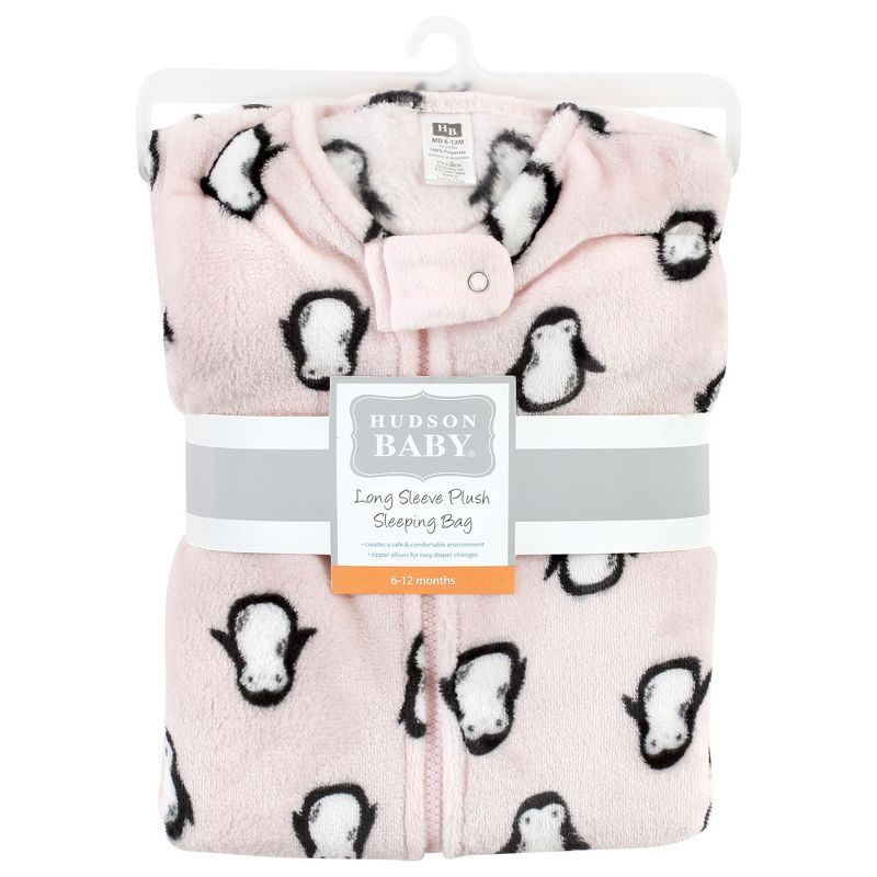 Hudson Baby Infant Girl Plush Long-Sleeve Sleeping Bag, Sack, Blanket, Pink Penguin, 2 of 3