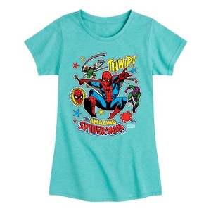 Girls' - Marvel - Spider-man Stickers Style Fitted Short Sleeve Graphic T-Shirt - 1 of 3