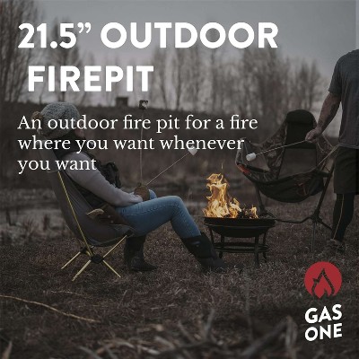 GasOne 22 in Outdoor Wood Burning Fire Pit with Mesh Lid and Fire Picker – Durable Alloy Steel for Backyard, Porch, Deck, Camping, BBQ