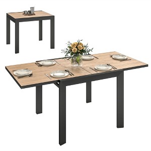 Outsunny 35.5"-71" Expandable Outdoor Dining Table for 4-6 People, Aluminum Patio Table with Slatted Wood Grain Top for Backyard, Porch, Deck, Natural - 1 of 4