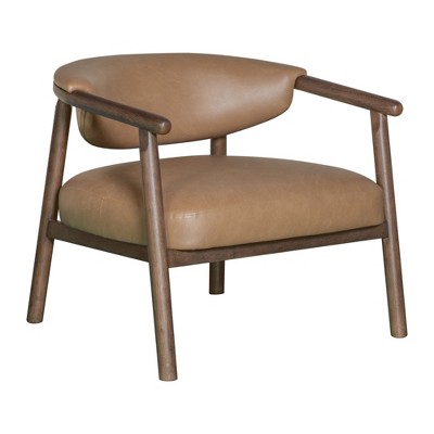 HomeRoots 33" Brown and Dark Brown Faux Leather And Wood Arm Chair