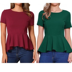INSPIRE CHIC Women's Short Sleeve Round Neck Stretch Business Classic Peplum Top 2 Packs - 1 of 4