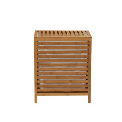 Natural Bamboo Collapsible Laundry Hamper with Lid and Cotton Bag