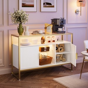 Bestier 47" Coffee Bar Cabinet with Adjustable Shelves,LED Sideboard Cabinet with Power Outlet and Glass Shelves，Entryway Table for Living Room - 1 of 4