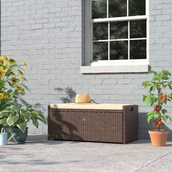 Barton Outdoor Patio Deck Box 60 Gallon Storage Bench Shed w/ Seat Cushion Brown