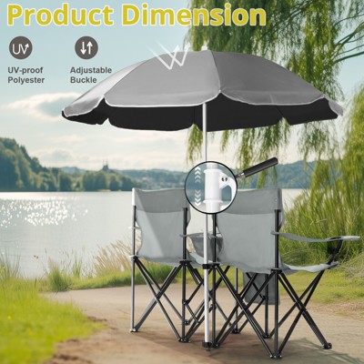 DOMETOUR Portable Grey Outdoor 2-Seat Folding Chair with Removable Sun Umbrella