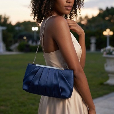 Сумки INSPIRE CHIC Clutch Purse for Women Soft Pleated Evening Bag with Metal Chain Blue 10.6*2.4*5.9 inches — фото 2