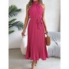 Women's 2025 Summer Sleeveless Halter Neck Pleated Midi Cocktail Dresses A Line Flowy Beach Sun Dress with Belt - 4 of 4