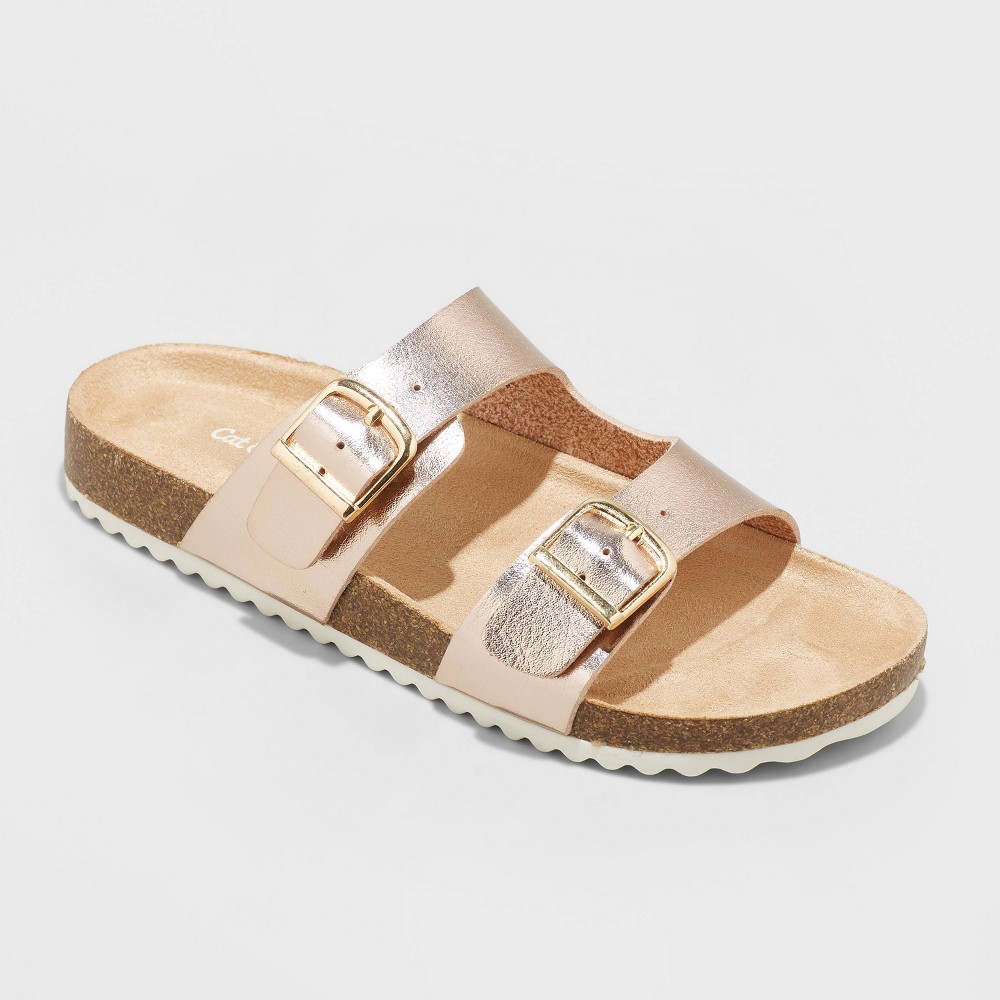 Size 1 Kids' Drew Slip-On Footbed Sandals - Cat & Jack™ Rose Gold 