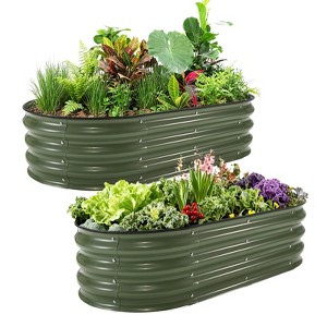 Acekool Galvanized Raised Garden Bed Kit, Oval Open-Bottom Metal Planter Box for Vegetables, Flowers, Herbs and Fruits - 1 of 4