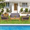 Tangkula 4PCS Patio Acacia Wood Furniture Set PE Rattan Conversation Set w/ Grey Cushions - 2 of 4