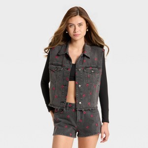 Women's Denim Oversized Trucker Vest - Wild Fable™ Black Wash - 1 of 4