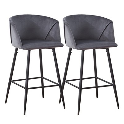 Bar Stools Set of 2, 29''  Velvet Counter Height Bar Stools, Modern Bar Stools for Kitchen Island with Backrest Footrest Sturdy Metal Steel Frame