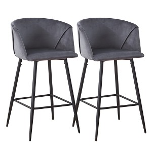 Bar Stools Set of 2, 29''  Velvet Counter Height Bar Stools, Modern Bar Stools for Kitchen Island with Backrest Footrest Sturdy Metal Steel Frame - 1 of 4