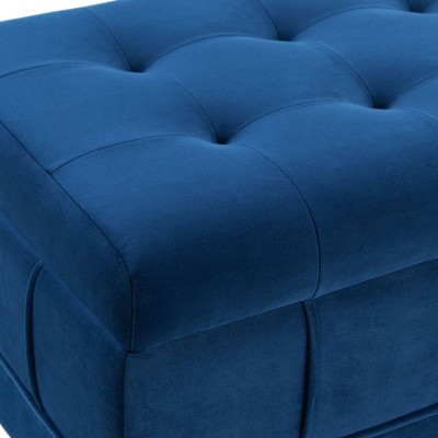 Crosby Blue Velvet 52" Contemporary Tufted Storage Ottoman