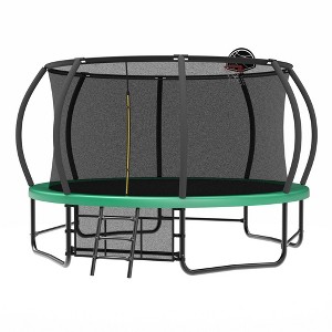 NAYSAYE Trampoline 14FT with Enclosure Ladder AntiRust Coating ASTM Approved Outdoor for Kids, Green, 168.11"*107.87"*153.00" - 1 of 4
