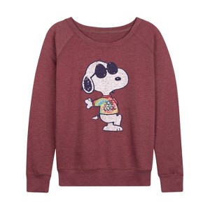 Women's - Peanuts - Joe Cool Tie Dye Lightweight French Terry Wide Neck Long Sleeve Shirt - 1 of 4