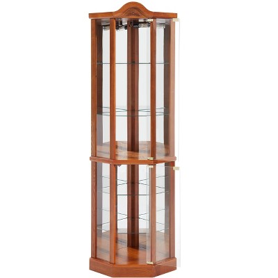Vynxaria Classical Corner Glass Cabinet with Adjustable Shelves and Elegant Lighting