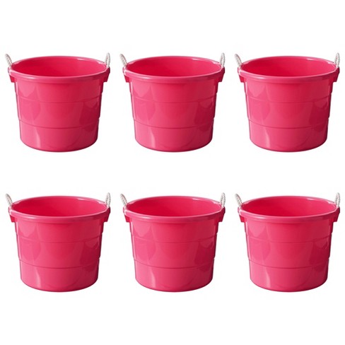 Homz Plastic 18 Gallon Utility Storage Bucket Tub Organizing Container with  Rope Handles for Indoor or Outdoor Use, Pink (3 Pack)