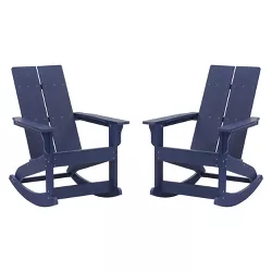 Merrick Lane Set of 2 UV Treated All-Weather Polyresin Adirondack Rocking Chair in Navy for Patio, Sunroom, Deck and More
