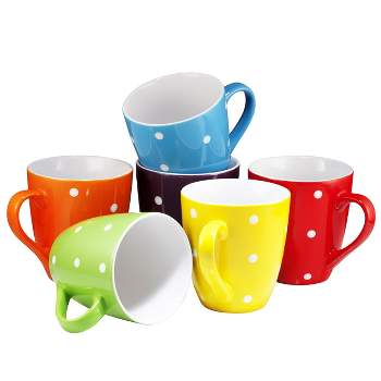 Bruntmor 16 Oz Large Ceramic Polka Dot Coffee Mug Set of 6, Multicolor
