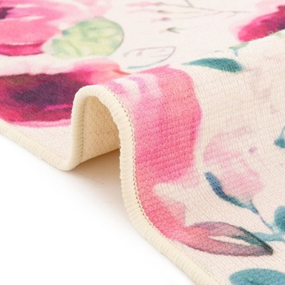Ivory and Pink Floral Rectangular Outdoor Rug 4' x 6'