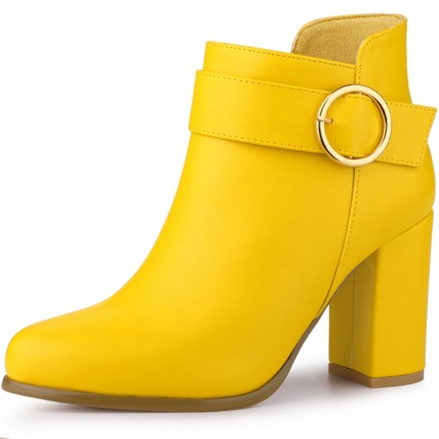 Allegra K Women's Round Toe Circle Chunky Heels Ankle Boots Yellow 9.5