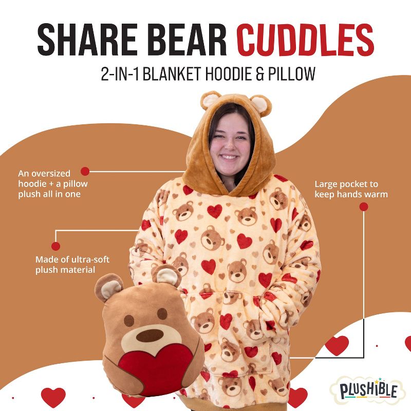 Plushible Teddy Hearts Snugible Blanket Hoodie & Pillow, 3 of 10