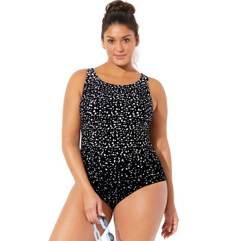 Swimsuits For All Women's Plus Size Tummy Control Chlorine Resistant High  Neck One Piece Swimsuit - 8, Engineered Dots Black